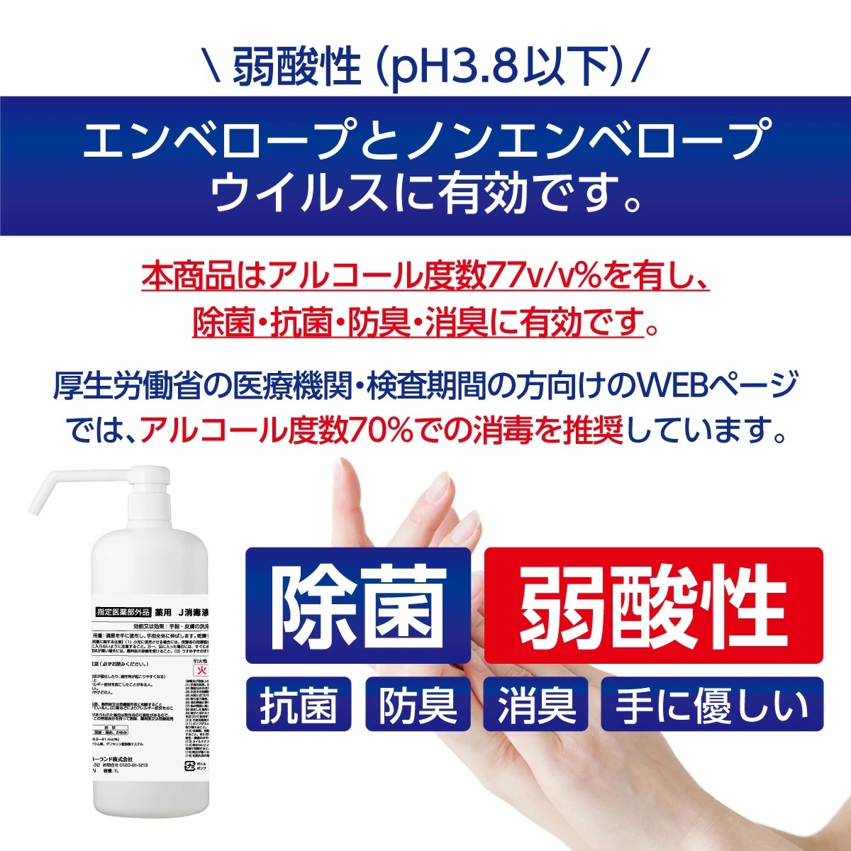 【指定医薬部外品】BY ROLAND アルコール77薬用消毒液(1L) 12本入
